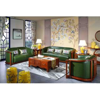 荷花系列 C202绿皮沙发 6件套 材质:金车花梨 规格:2349x876x796