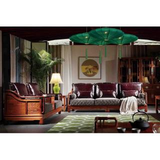 荷花系列 荷花沙发 八件套 材质:刺猬紫檀 规格:4350x3600